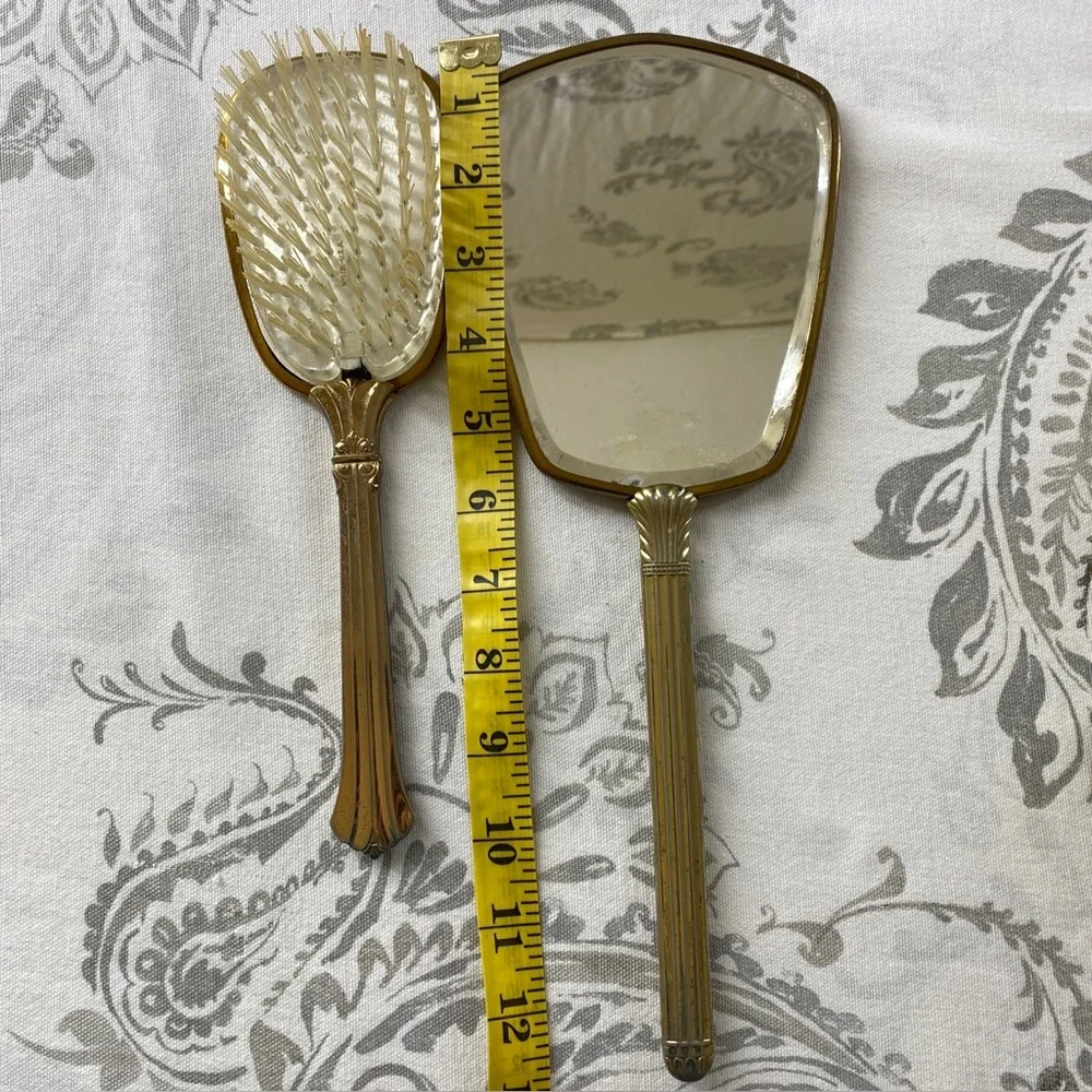 Vintage Brush &‎ Mirror Victorian Stvle Gold Silver Color Floral Etched Vanity